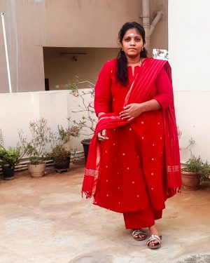 Elegant Red Cotton 3-Piece Suit Set with Dupatta