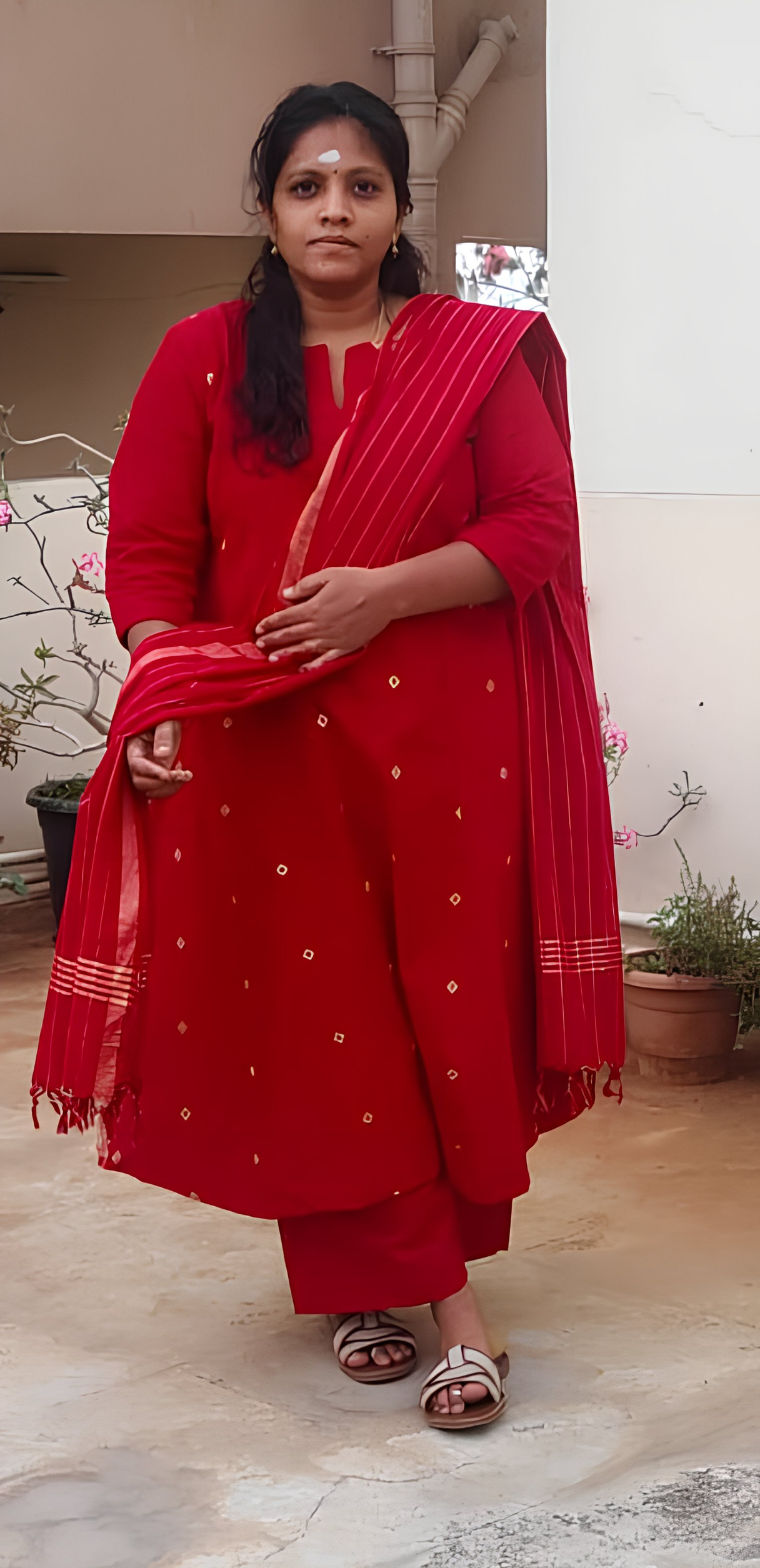 Elegant Red Cotton 3-Piece Suit Set with Dupatta - Image 4